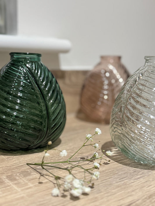 French Feuille Glass Vase Set