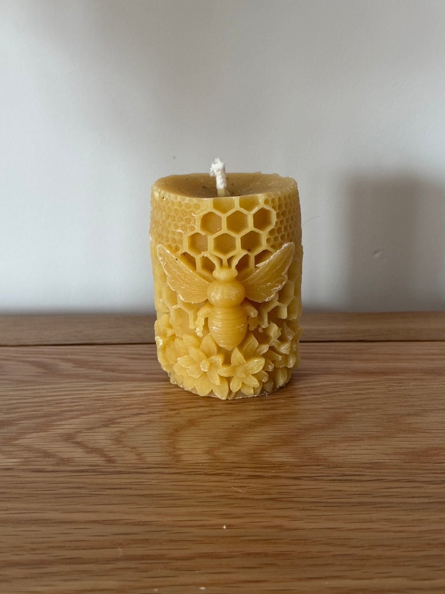 Honeycomb Bee Pillar Beeswax Candle