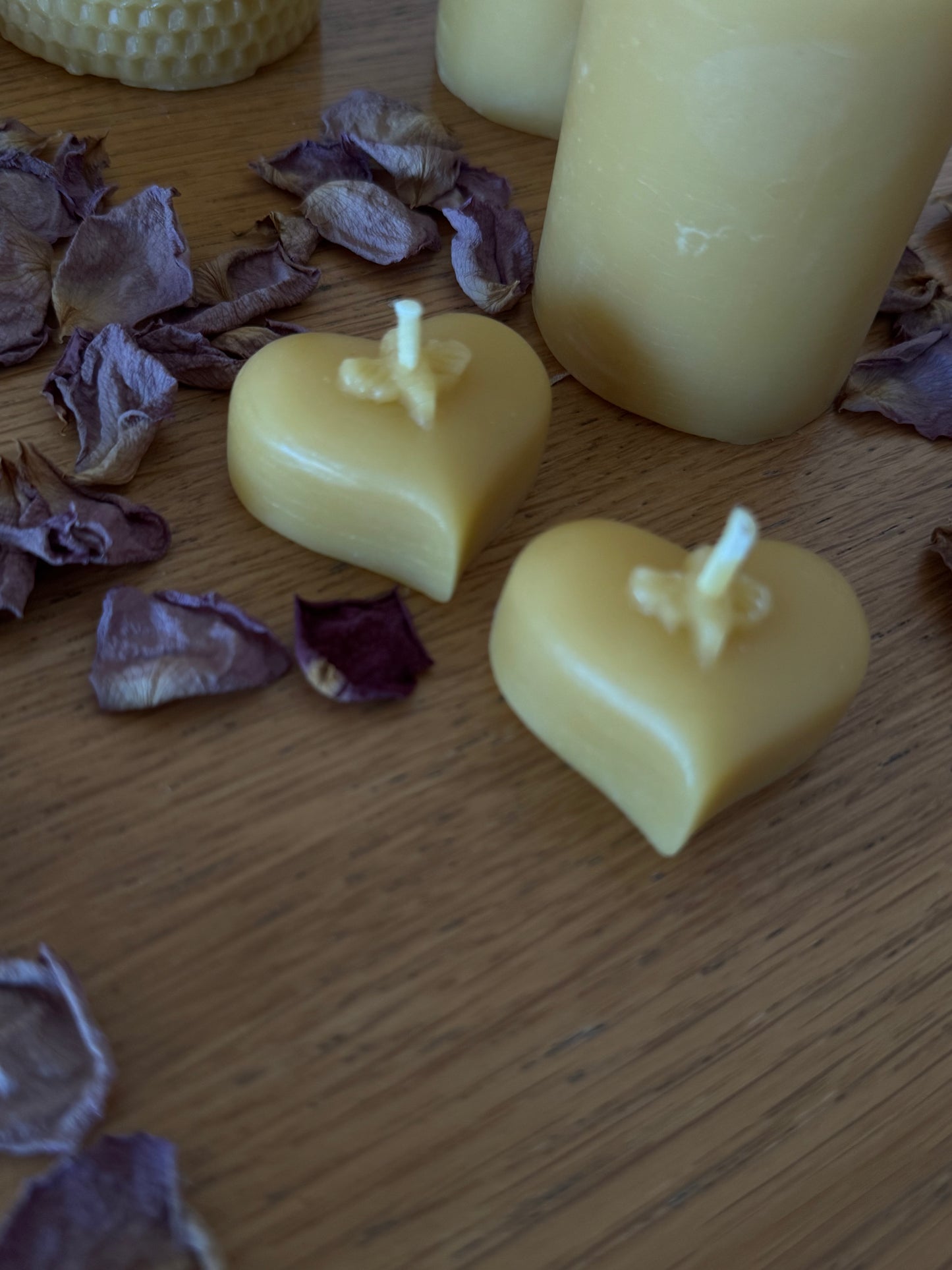 Handcrafted Heart Tealight Pair Beeswax Candles