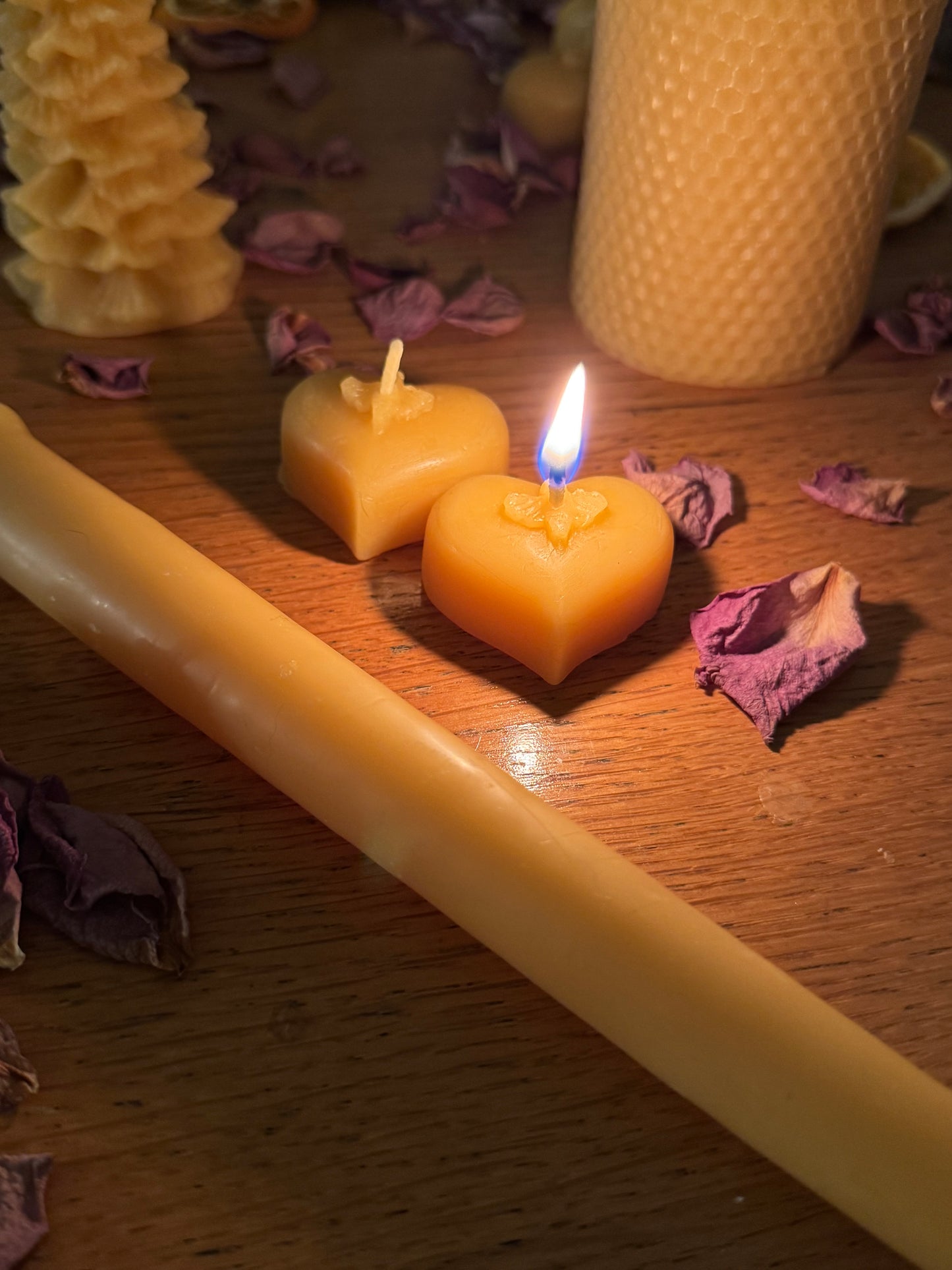 Handcrafted Heart Tealight Pair Beeswax Candles