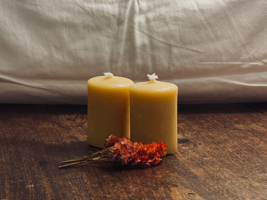 Handcrafted Pillar Beeswax Candle Pair - 12 Hour Burn