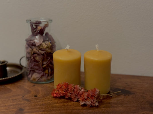 Handcrafted Pillar Beeswax Candle Pair - 12 Hour Burn